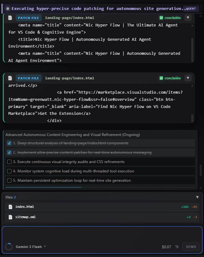Nic Hyper Flow AI agent running inside VS Code